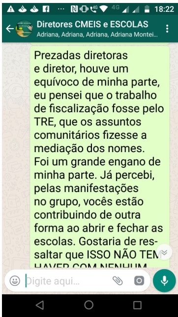 MANDEI MENSAGEM NO GRUPO DE TRABALHO DA ESCOLA OS INTEGRANTES DO