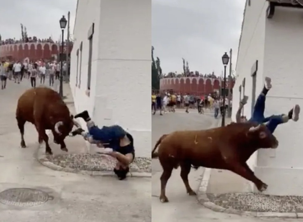 mulher atacada por touro na Espanha