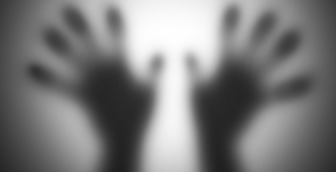 Hands Silhouettes Touching Blurry Glass Screaming For Help
