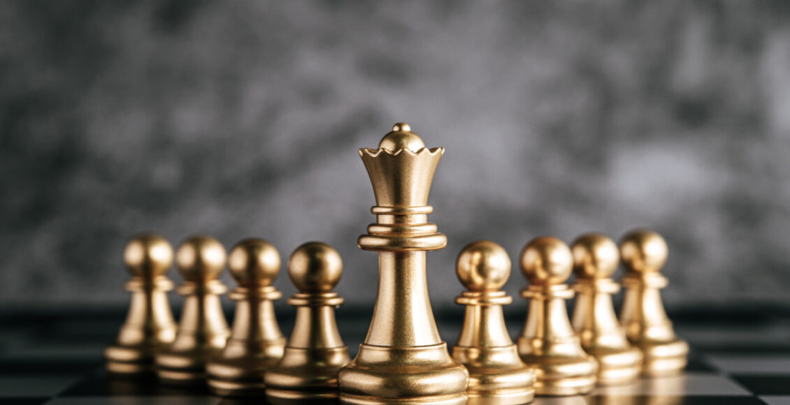 Gold Chess On Chess Board Game For Business Metaphor Leadership