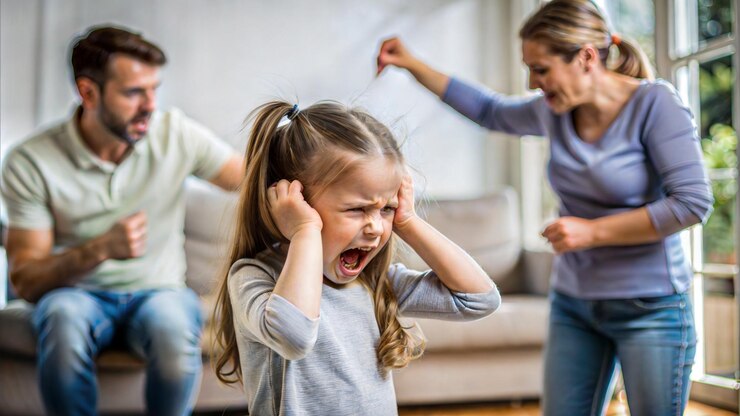 Menina Chorando Com A Sombra Dos Pais Discutindo Violencia Domestica E Divorcio 1318161 1747