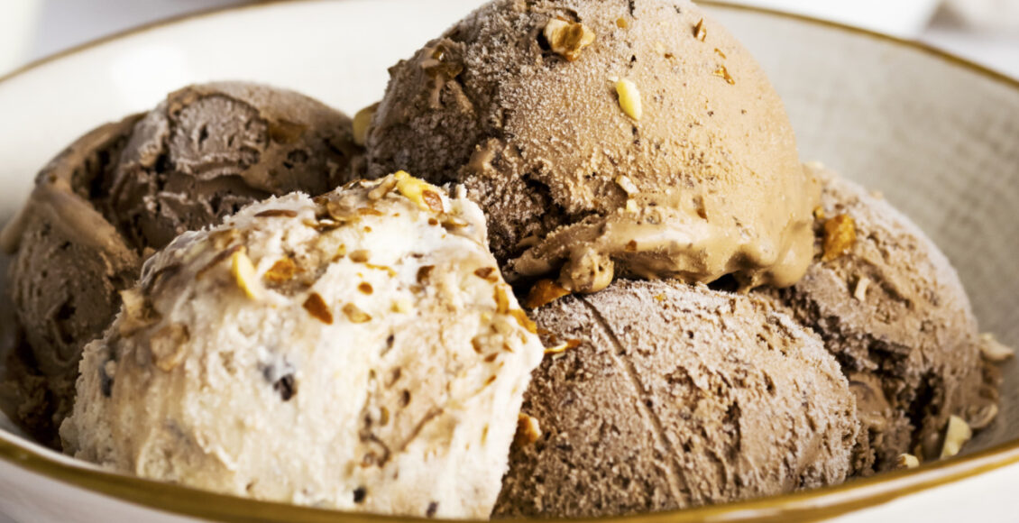 Chocolate And Vanilla Ice Cream Bowl Dessert Close Up