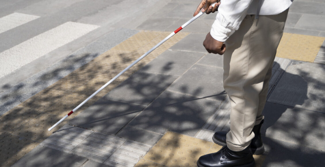 Side View Blind Man Using Marks