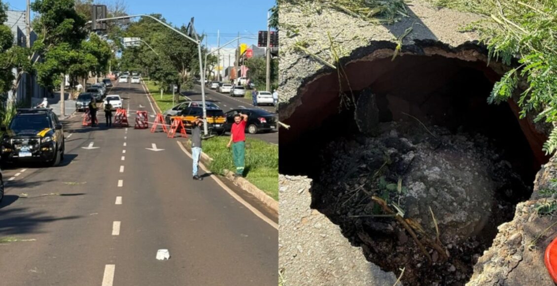 Buraco Na Avenida Alexandre Rasgulaeff Em Maringa Interdita Trecho Apos Rompimento De Galeria Pluvial