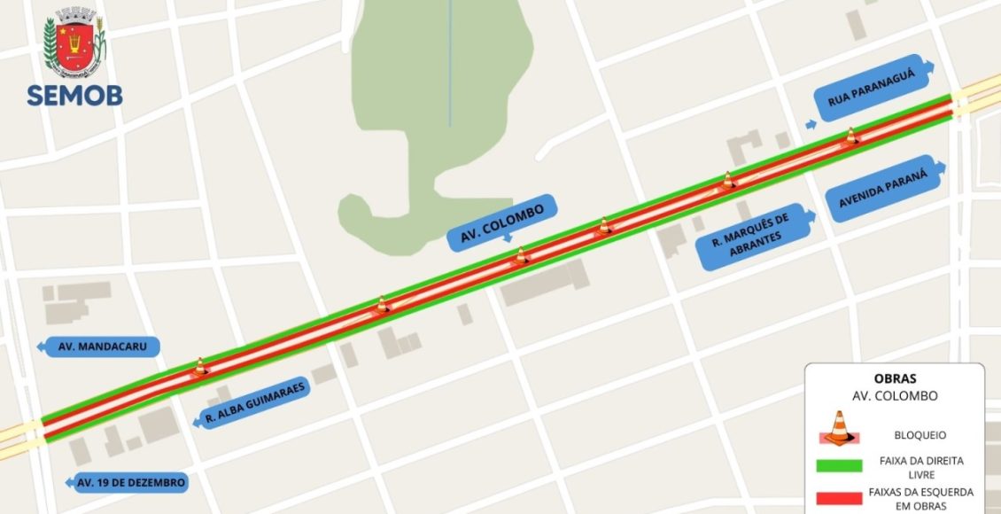 SEMOB autoriza interdição parcial na Avenida Colombo para recape asfáltico nesta quarta-feira (18)