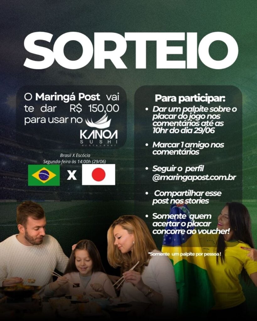 Kanoa Sushi de Maringá lança sorteio de R$ 500 em PIX e explica como participar no Instagram