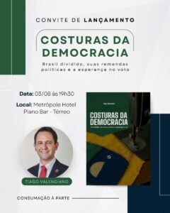 Tiago Valenciano lança livro em Maringá com análise sobre democracia e cenário político brasileiro